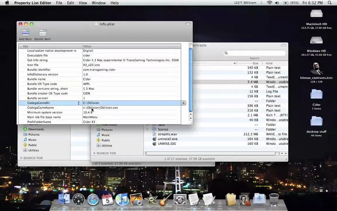 Screenshot of a computer display showing file management and system information on a macOS interface, with a city skyline in the background.