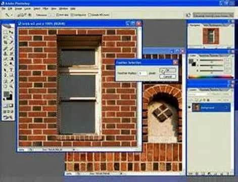 Image editing software displaying a brick wall texture with a window.
