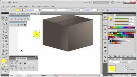 3D rendering of a cube in graphic design software.