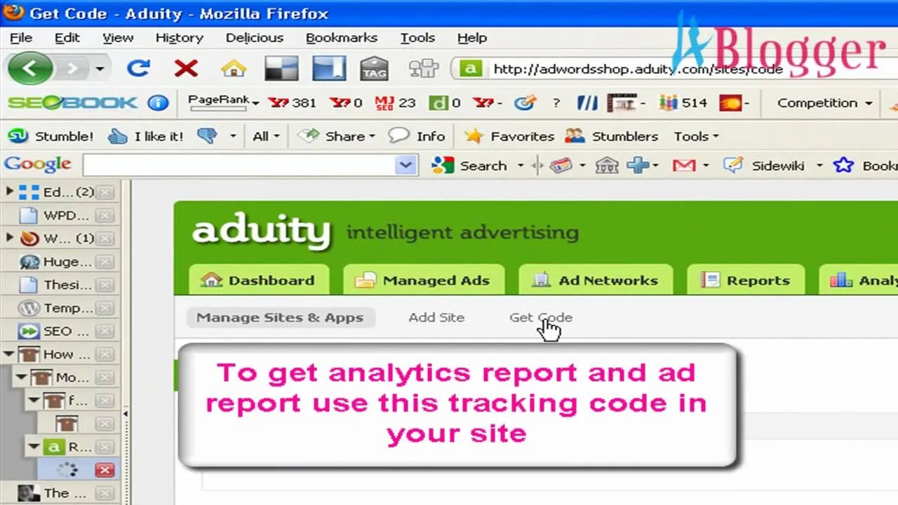 A screenshot of an analytics dashboard highlighting tracking code usage for advertising reports.