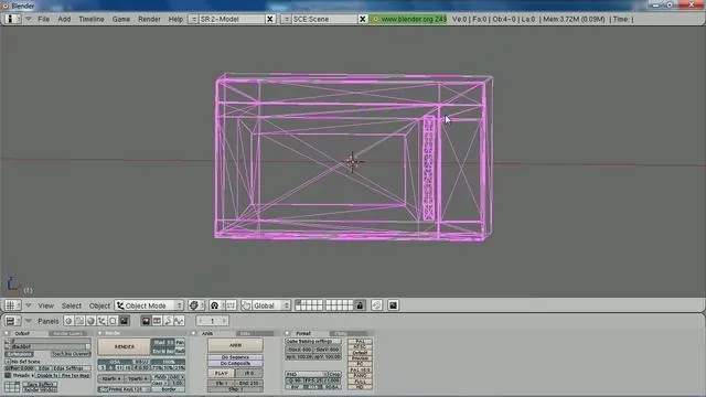 3D wireframe model of a rectangular object in a design software interface.