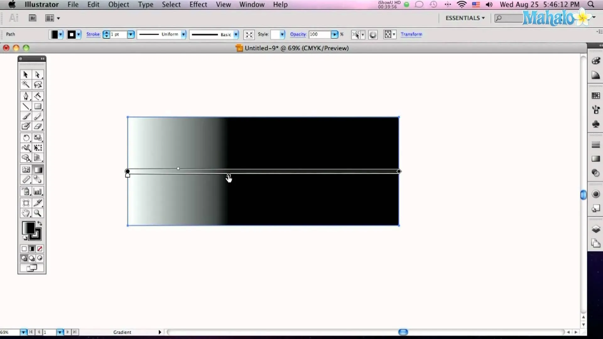 Gradient creation process in graphic design software.