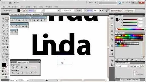 Editing text in design software with a focus on the word "Linda" in bold.