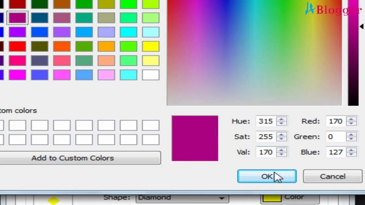 Color selection tool interface with various color options and settings.