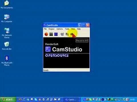 CamStudio screen recording software interface on a blue desktop background.