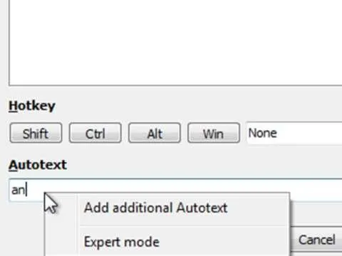 Autotext feature in software with options for adding and editing entries.