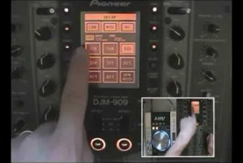 DJ controller interface with touchscreen and buttons in use.