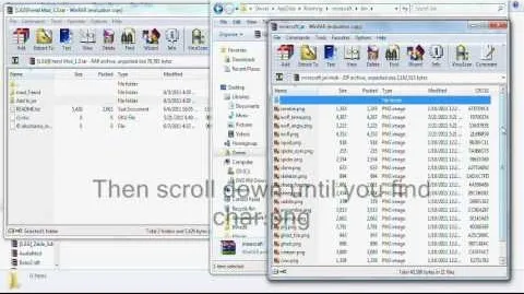 Screenshots of file management using a zip compression tool.