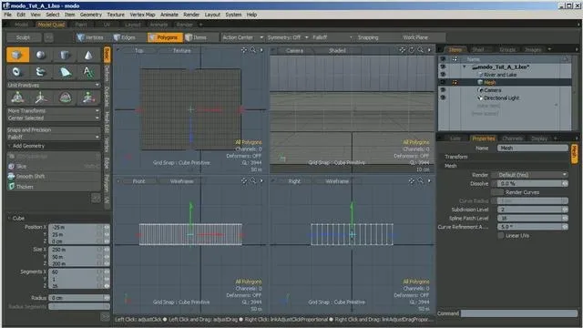 3D modeling software interface displaying various tools and settings.