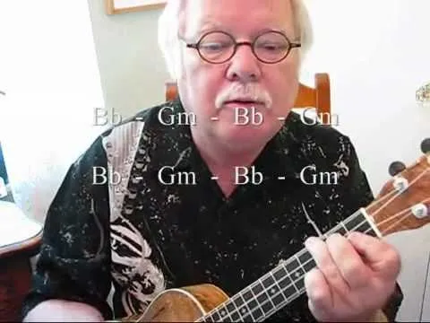 Person playing a ukulele with sheet music visible.