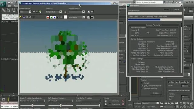 3D model of a tree in a graphics software interface.