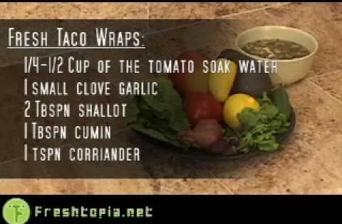 Fresh taco wraps ingredients with tomato soak water, garlic, shallot, cumin, and coriander.