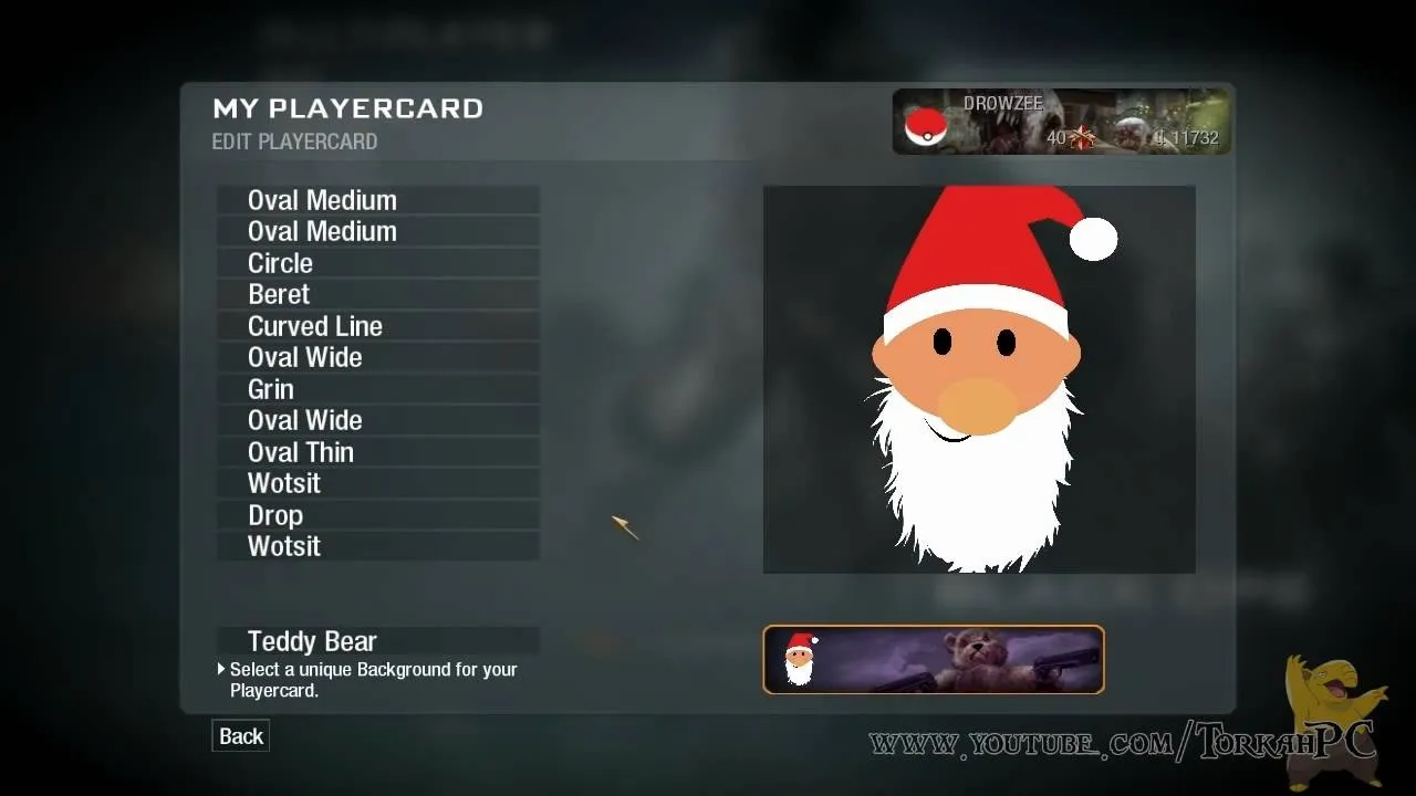 Cartoon Santa character with a white beard and red hat on a player card interface.