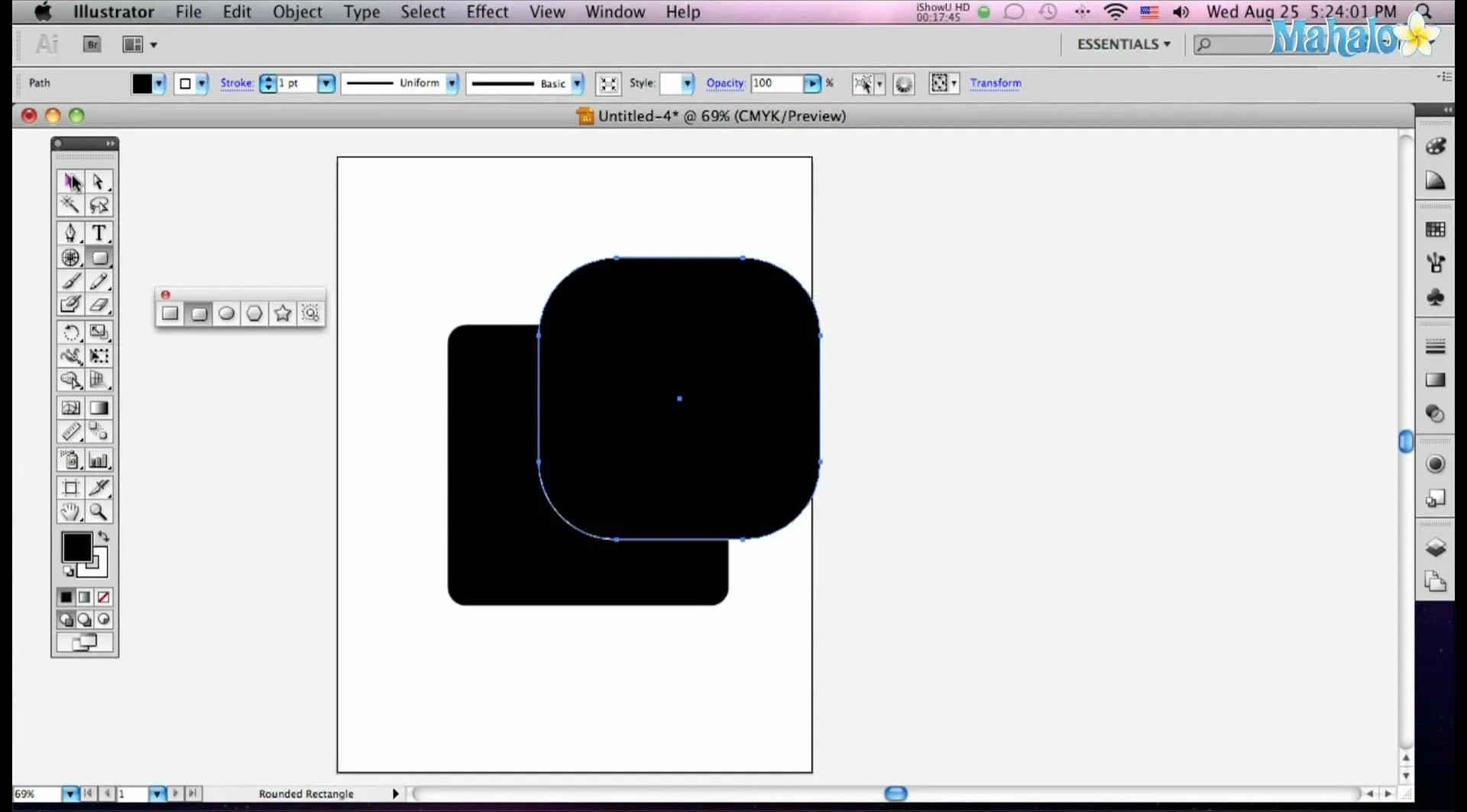 Black geometric shapes overlapping in a design software workspace.