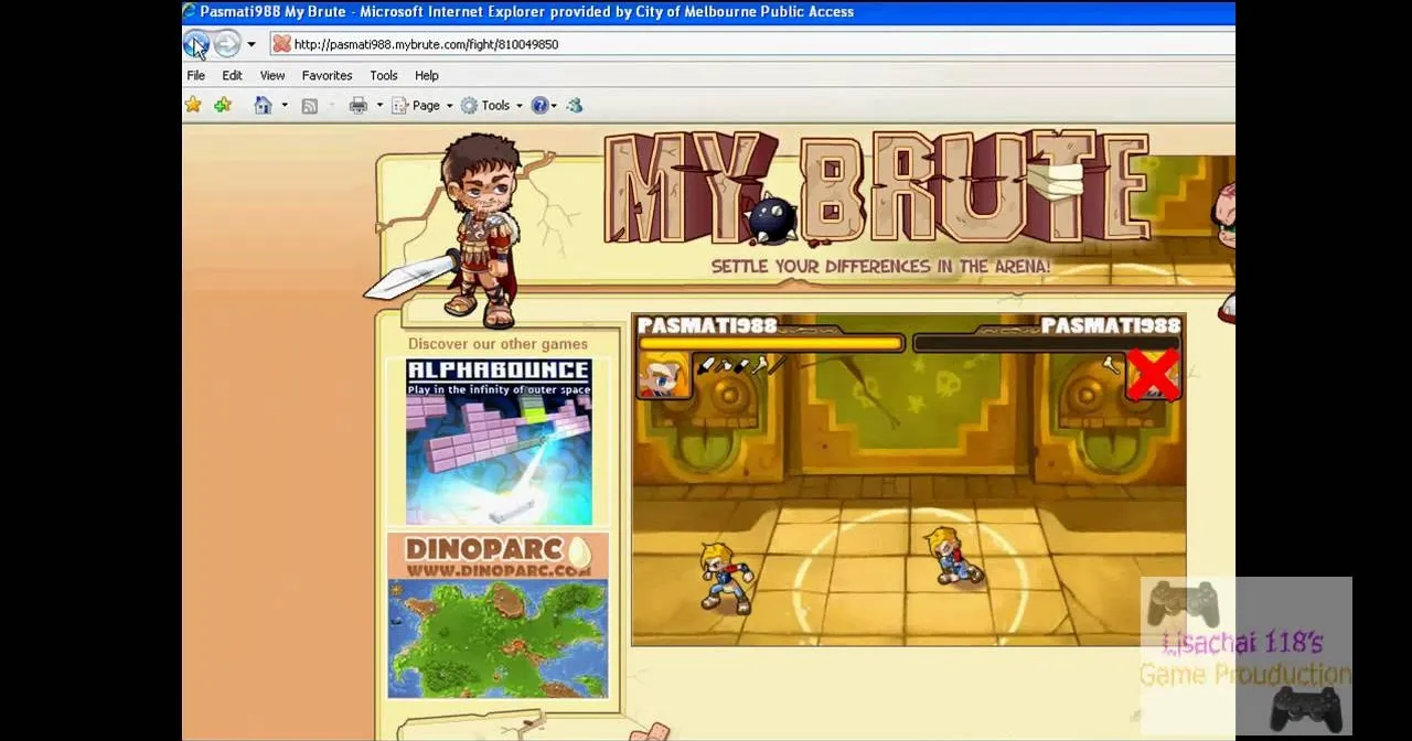 My Brute game interface showing characters in action.