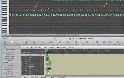 Music production software interface showing a timeline with audio tracks and editing tools.