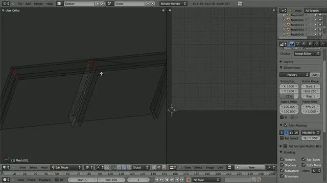 3D modeling interface showing a wireframe visualization in Blender software.