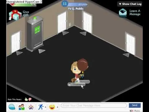 A virtual character standing in a minimalist game environment with doors and an elevator.