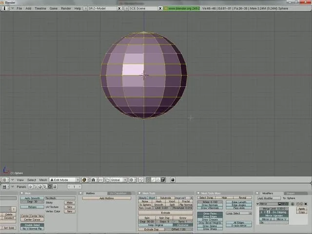 3D model of a purple sphere in a graphics editing software interface.