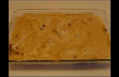 Peanut butter dessert in a glass dish.
