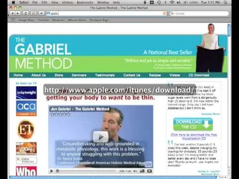 Gabriel Method website featuring a video and download link for weight loss resources.