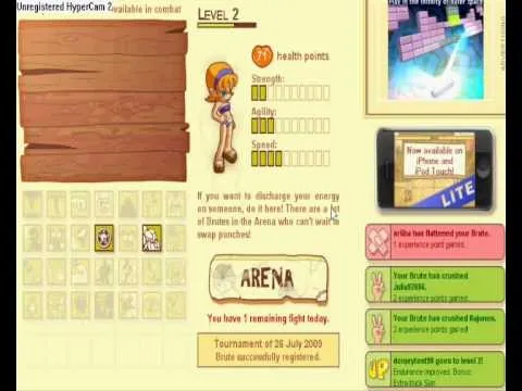 Game interface showcasing a character, stats, and tutorial information.