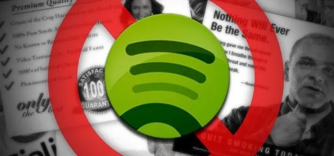 Spotify logo with a red prohibition symbol in the background.