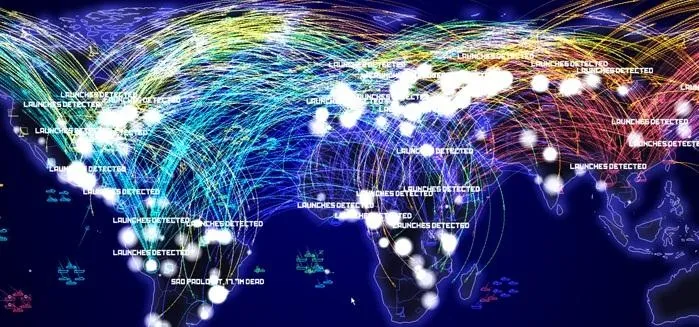 Visual representation of global air traffic patterns over a map of India and surrounding regions.