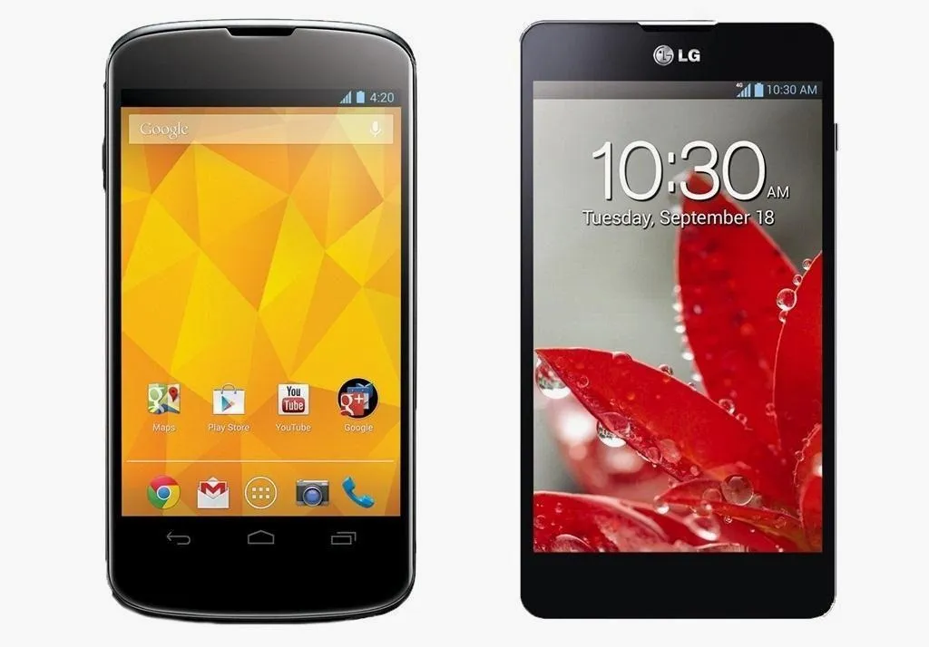 Two smartphones side by side, one with a yellow background and the other displaying a red flower.