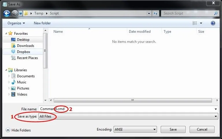 File selection dialog box for saving a document.