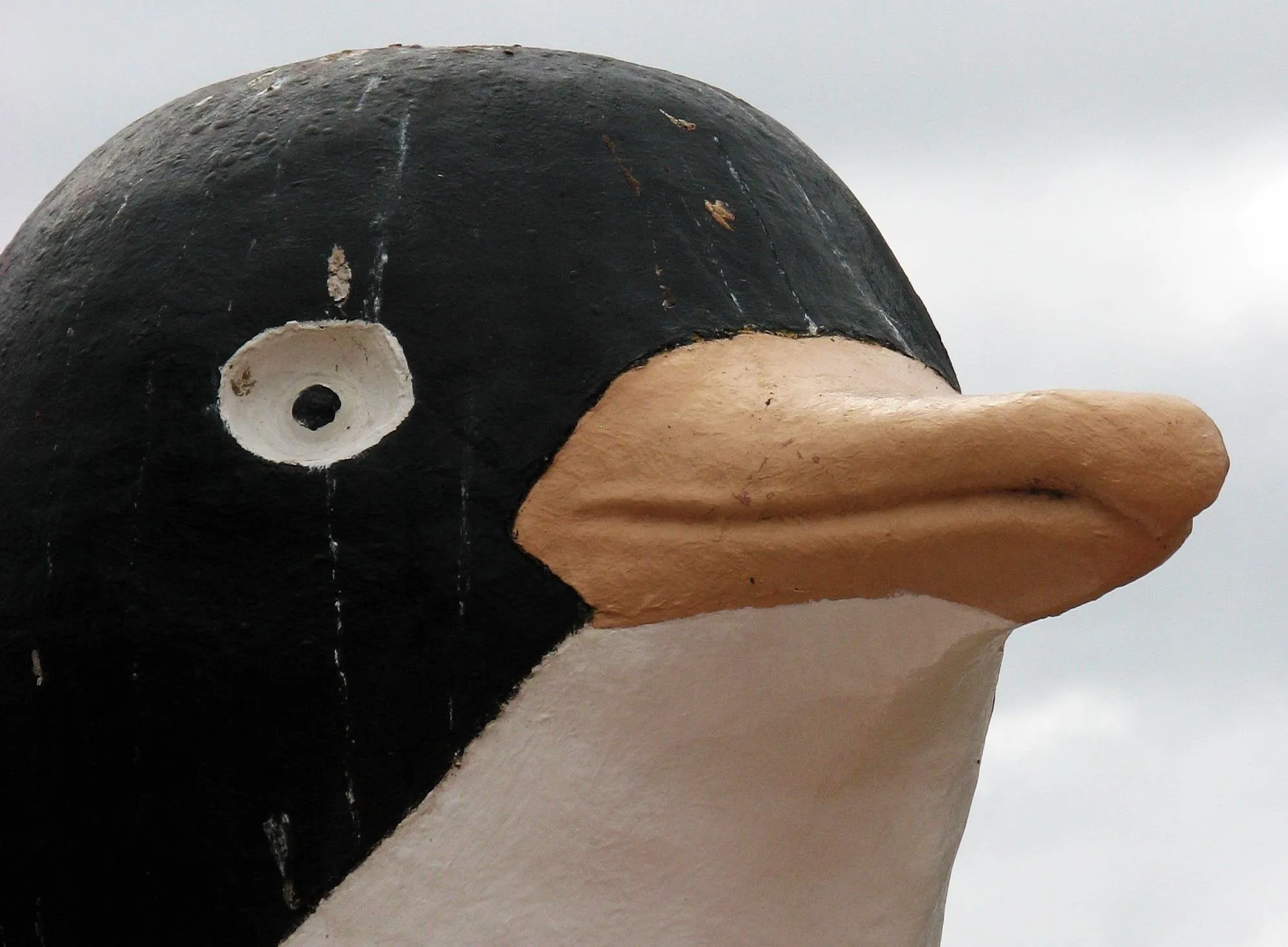 Penguin sculpture close-up.