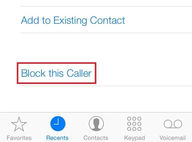 "Option to block a caller on a smartphone interface"