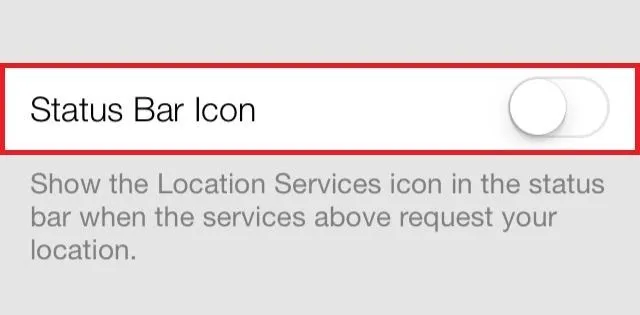 "Toggle switch for Location Services status bar icon settings."