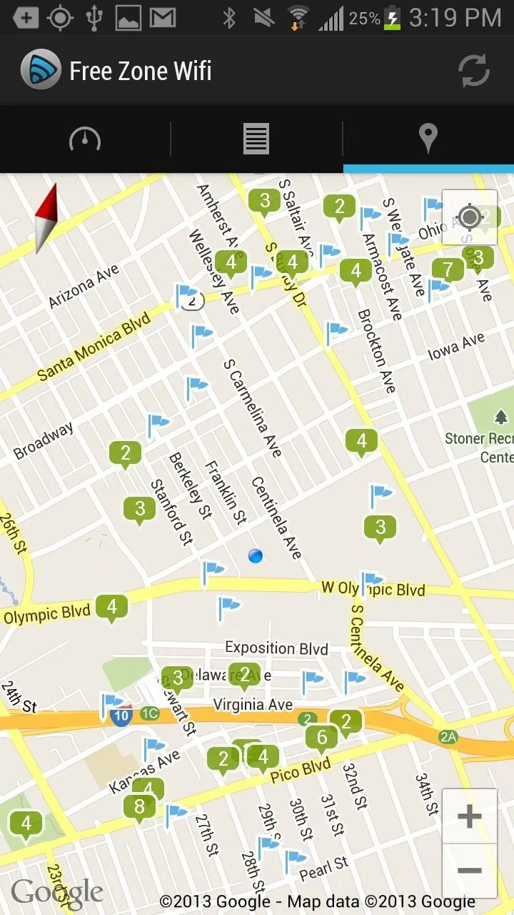 Map showing a neighborhood with street names and landmarks.