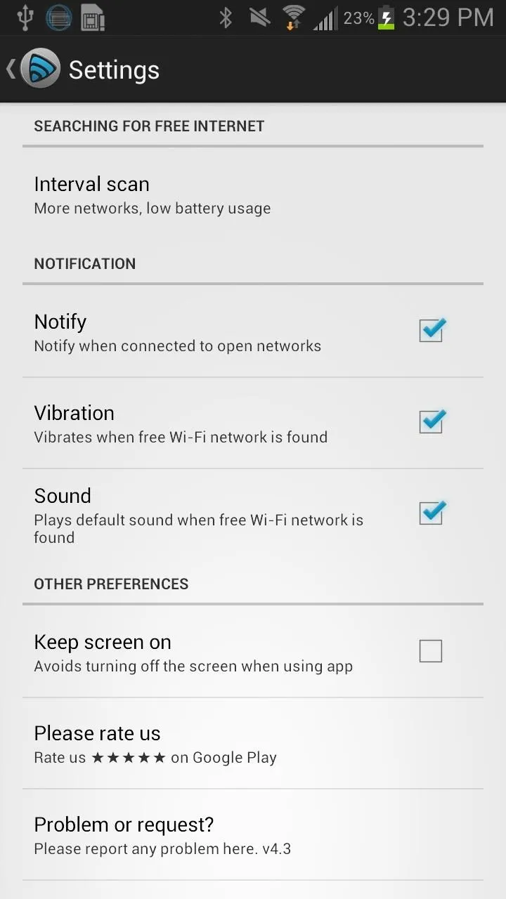 Settings menu of a mobile device displaying various options such as notifications, sound, and screen preferences.