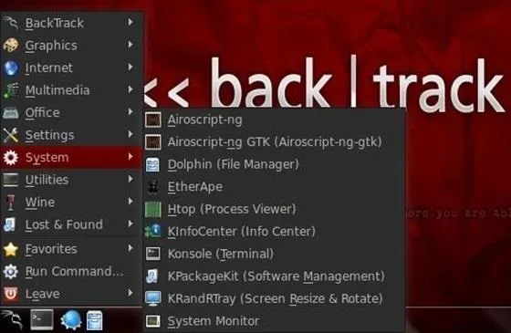 System menu options in a Linux operating system