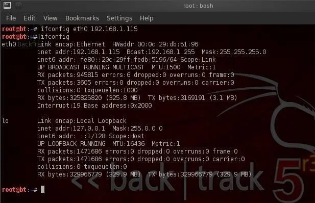 Terminal window displaying network configuration details on a Linux operating system.