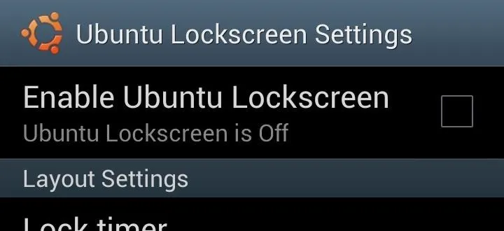 Ubuntu Lockscreen Settings interface with options to enable and configure the lockscreen.