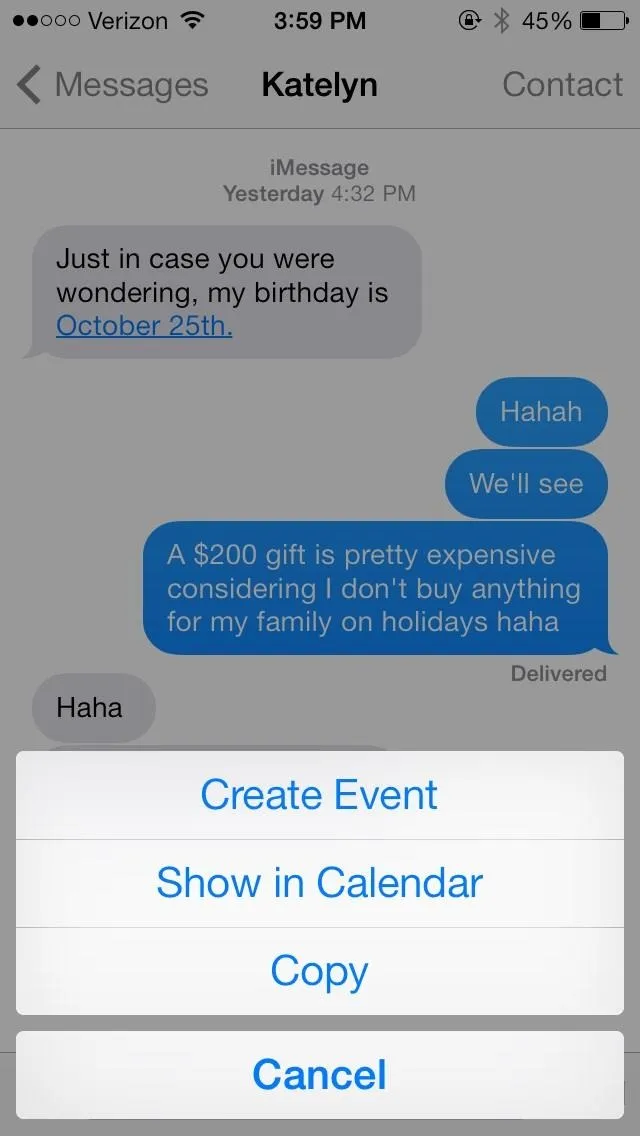 Message conversation about scheduling a birthday event.