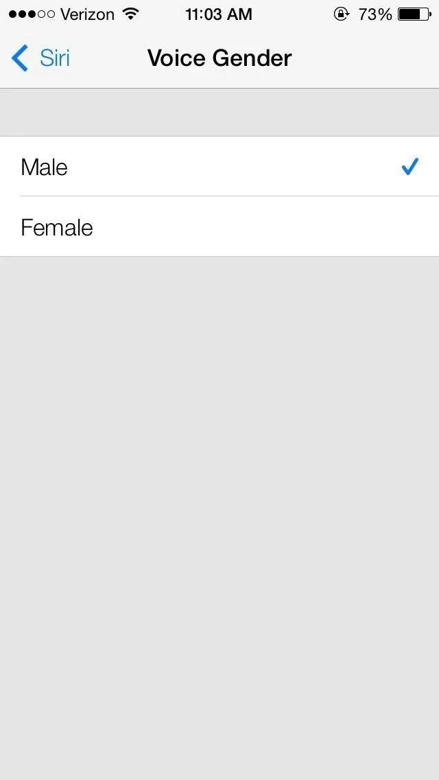 Voice gender selection options: Male and Female.