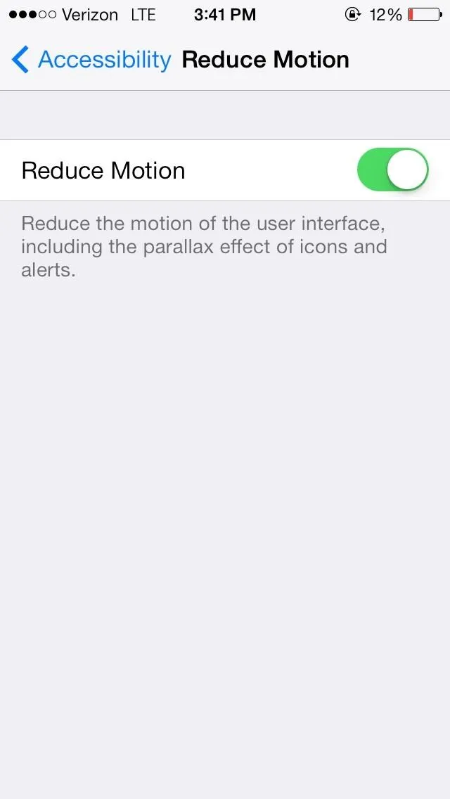 Reduce Motion settings on a mobile device.