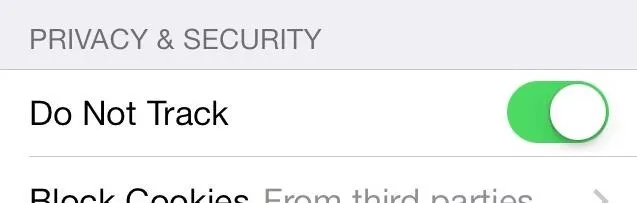 Toggle switch for 'Do Not Track' setting under Privacy & Security.