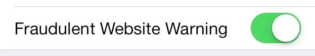 Fraudulent Website Warning Toggle Switch
