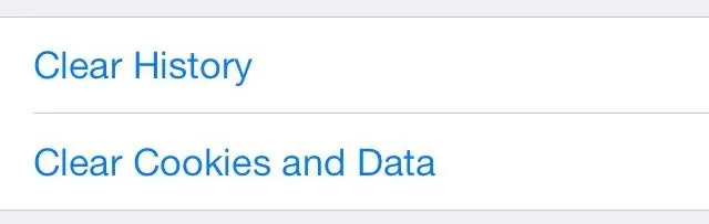 Clear History and Clear Cookies and Data options in a settings menu.