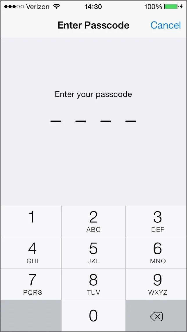 Passcode entry screen on a mobile device.