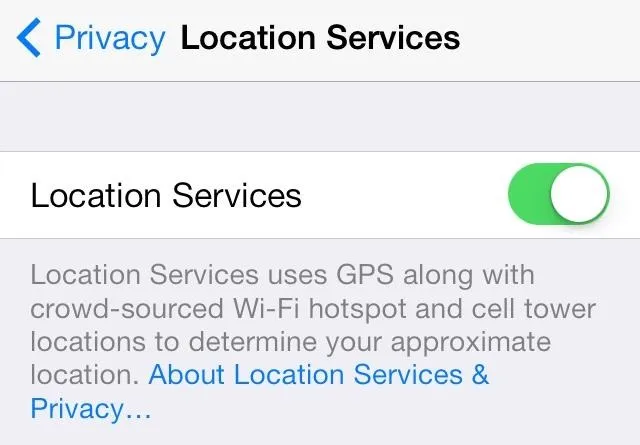 Location Services settings on a mobile device.