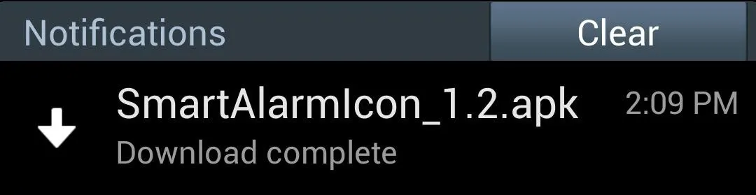 Download notification for SmartAlarmIcon_1.2.apk at 2:09 PM.