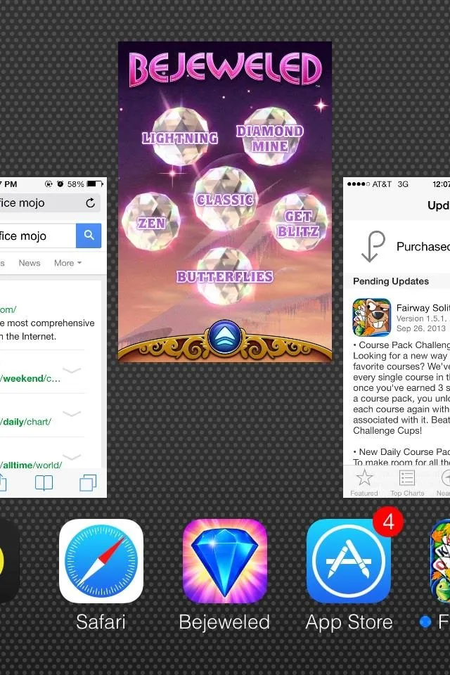 Bejeweled game app interface displayed on a smartphone screen.
