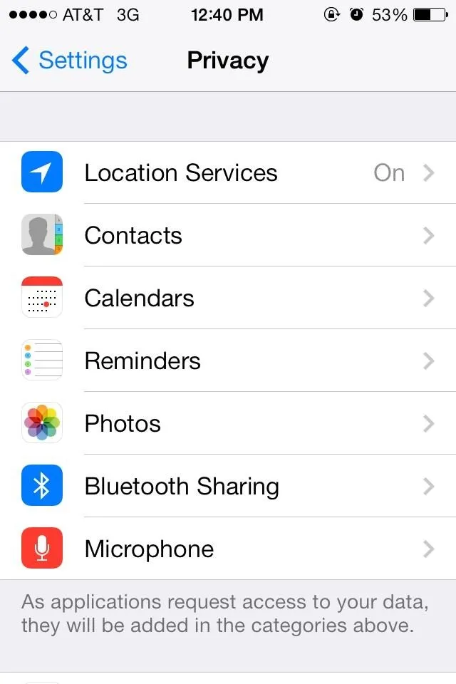 Privacy settings menu on a smartphone.