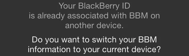 BlackBerry ID associated with another device notification.